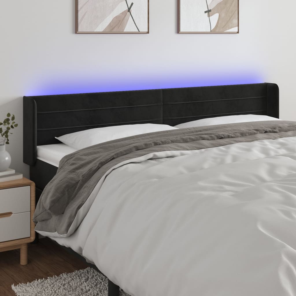 sengegavl med LED-lys 183x16x78/88 cm fløjl sort