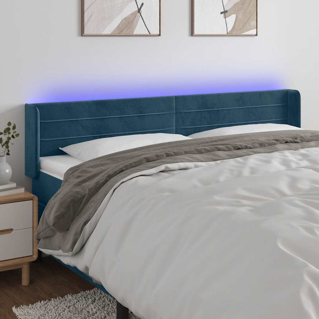sengegavl med LED-lys 183x16x78/88 cm fløjl mørkeblå