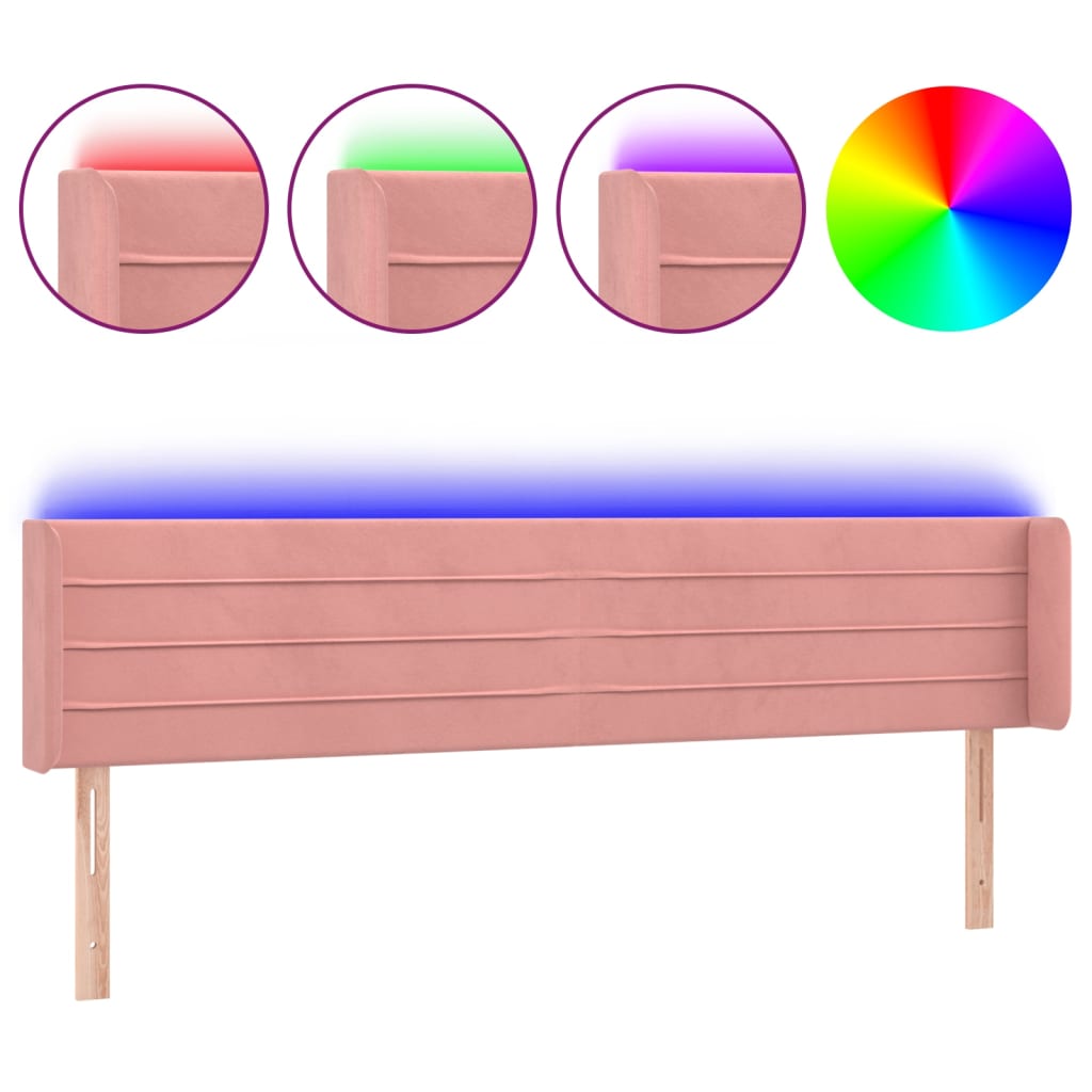 sengegavl med LED-lys 183x16x78/88 cm fløjl lyserød