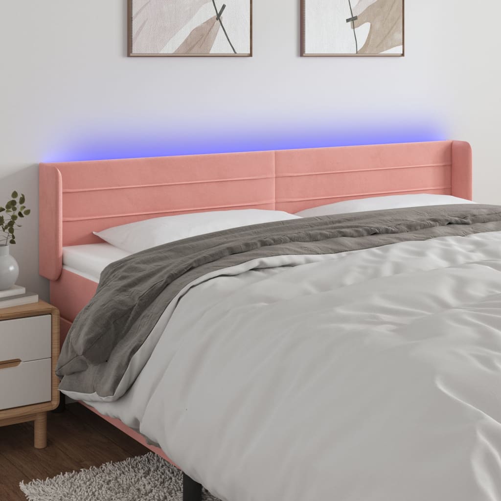 sengegavl med LED-lys 183x16x78/88 cm fløjl lyserød