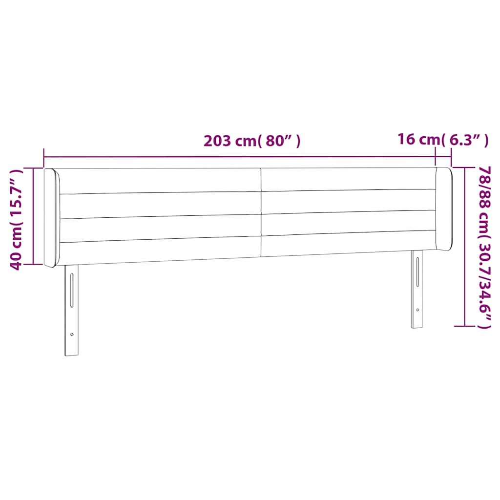 sengegavl med LED-lys 203x16x78/88 cm fløjl mørkegrøn