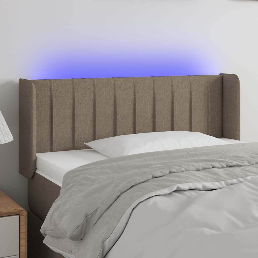 sengegavl med LED-lys 83x16x78/88 cm stof gråbrun