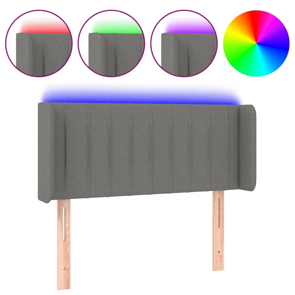 sengegavl med LED-lys 93x16x78/88 cm stof mørkegrå