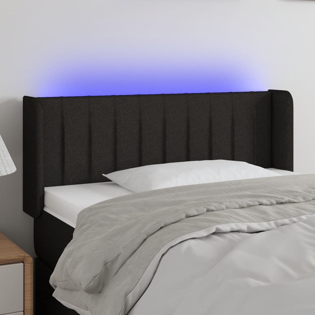 sengegavl med LED-lys 93x16x78/88 cm stof sort