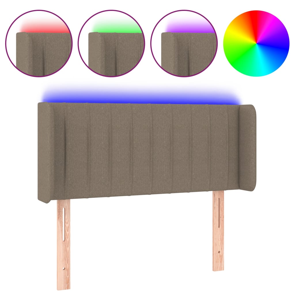 sengegavl med LED-lys 93x16x78/88 cm stof gråbrun