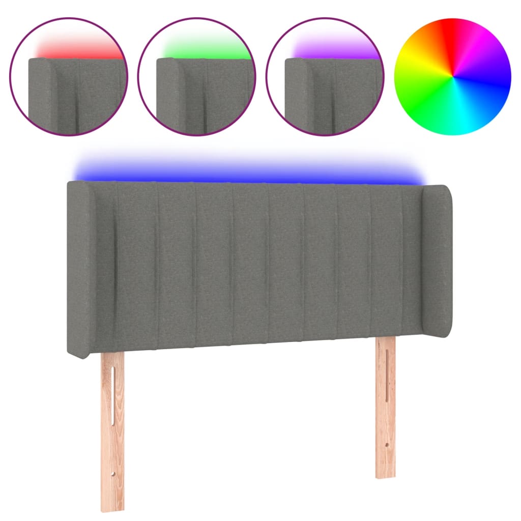 sengegavl med LED-lys 103x16x78/88 cm stof mørkegrå