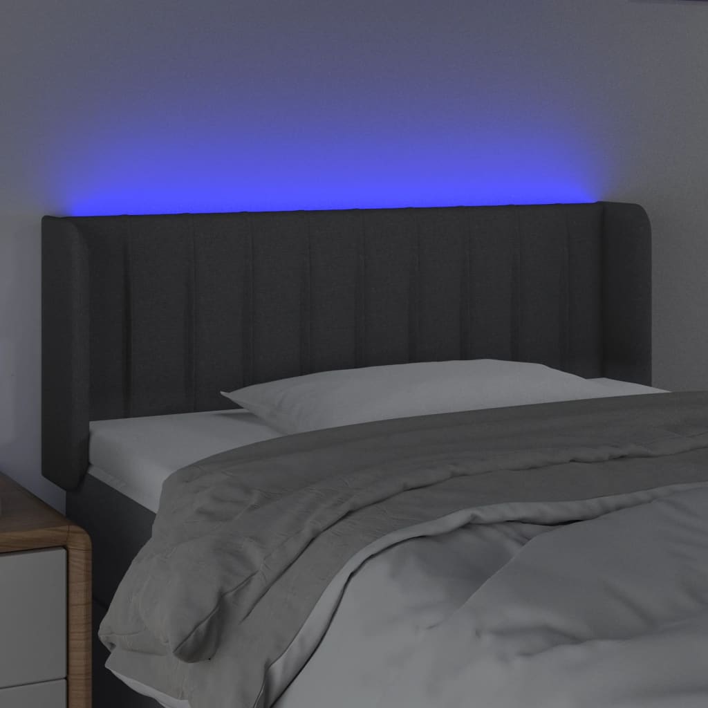 sengegavl med LED-lys 103x16x78/88 cm stof mørkegrå