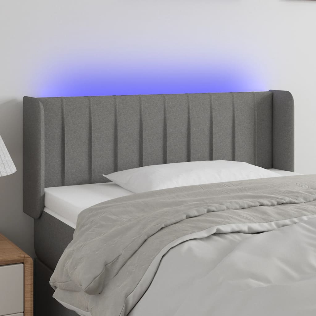sengegavl med LED-lys 103x16x78/88 cm stof mørkegrå