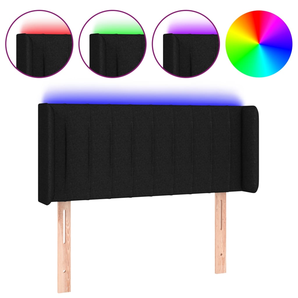 sengegavl med LED-lys 103x16x78/88 cm stof sort