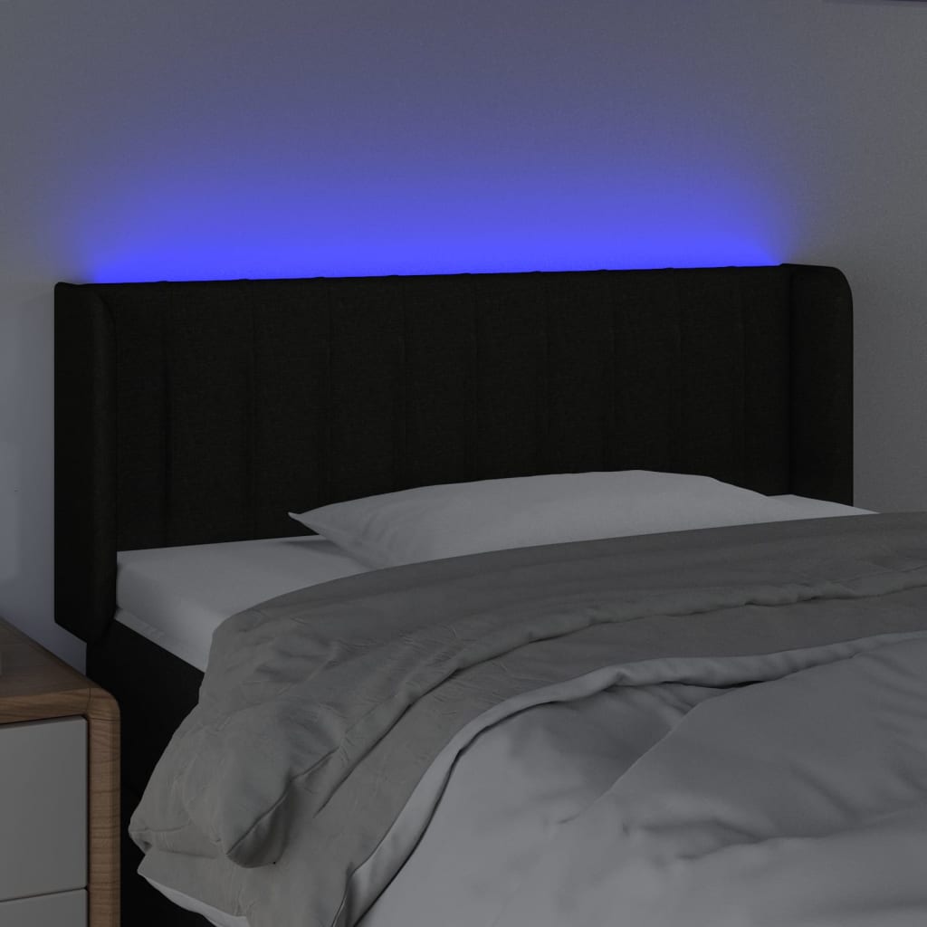 sengegavl med LED-lys 103x16x78/88 cm stof sort