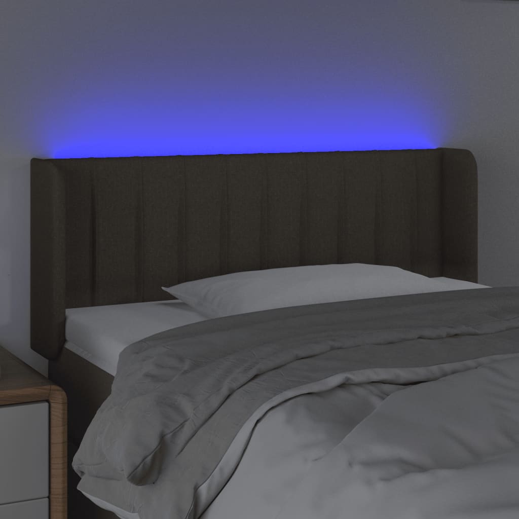 sengegavl med LED-lys 103x16x78/88 cm stof gråbrun