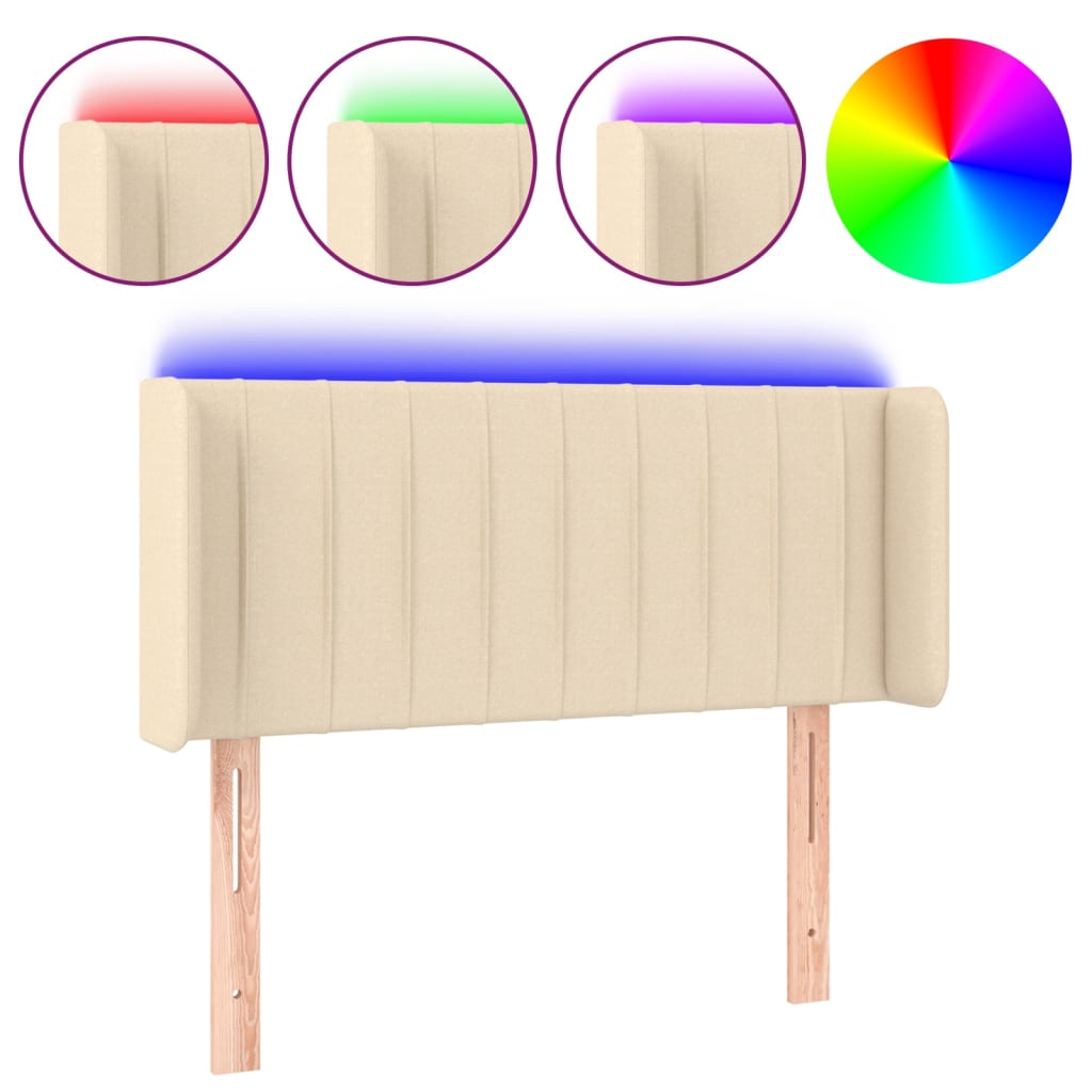 sengegavl med LED-lys 103x16x78/88 cm stof cremefarvet