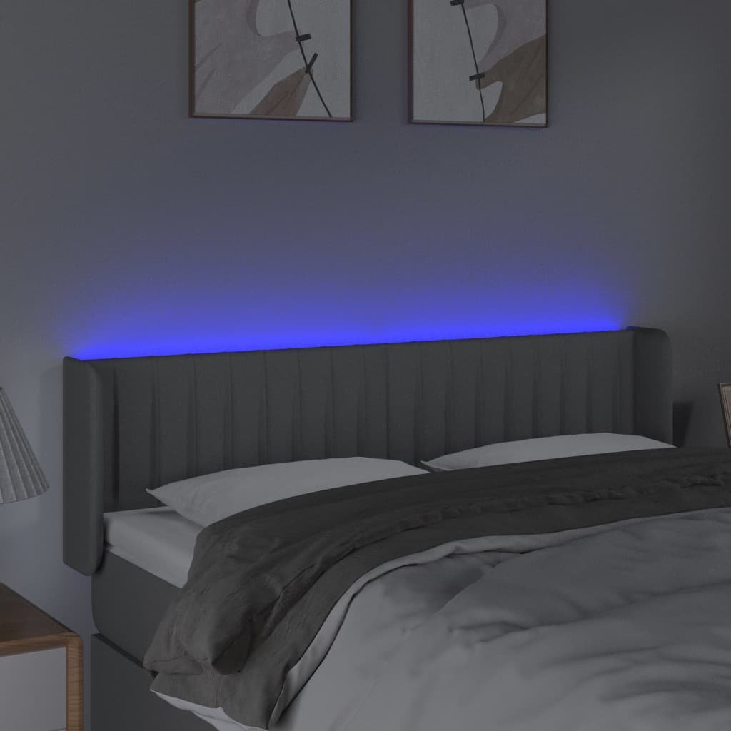 sengegavl med LED-lys 147x16x78/88 cm stof lysegrå