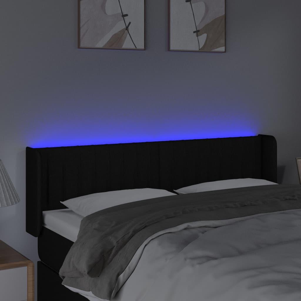 sengegavl med LED-lys 147x16x78/88 cm stof sort