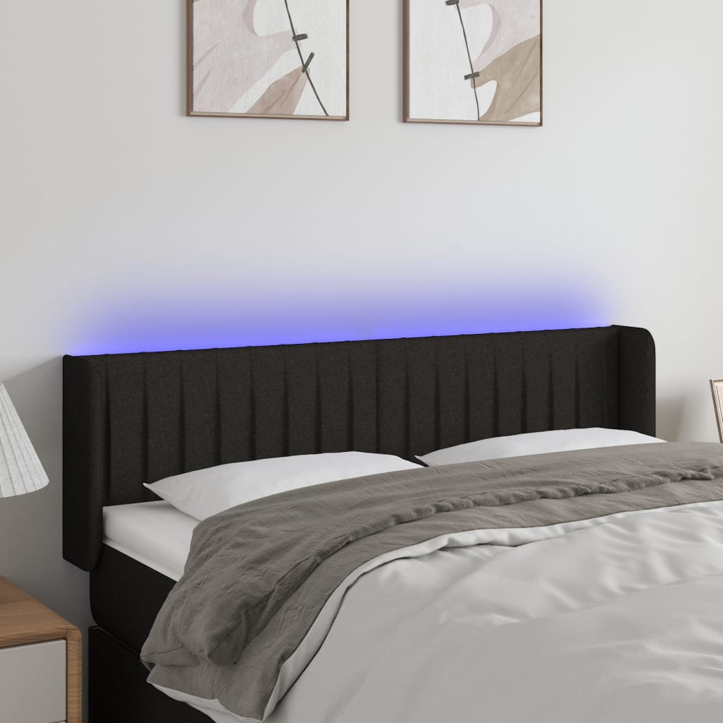 sengegavl med LED-lys 147x16x78/88 cm stof sort