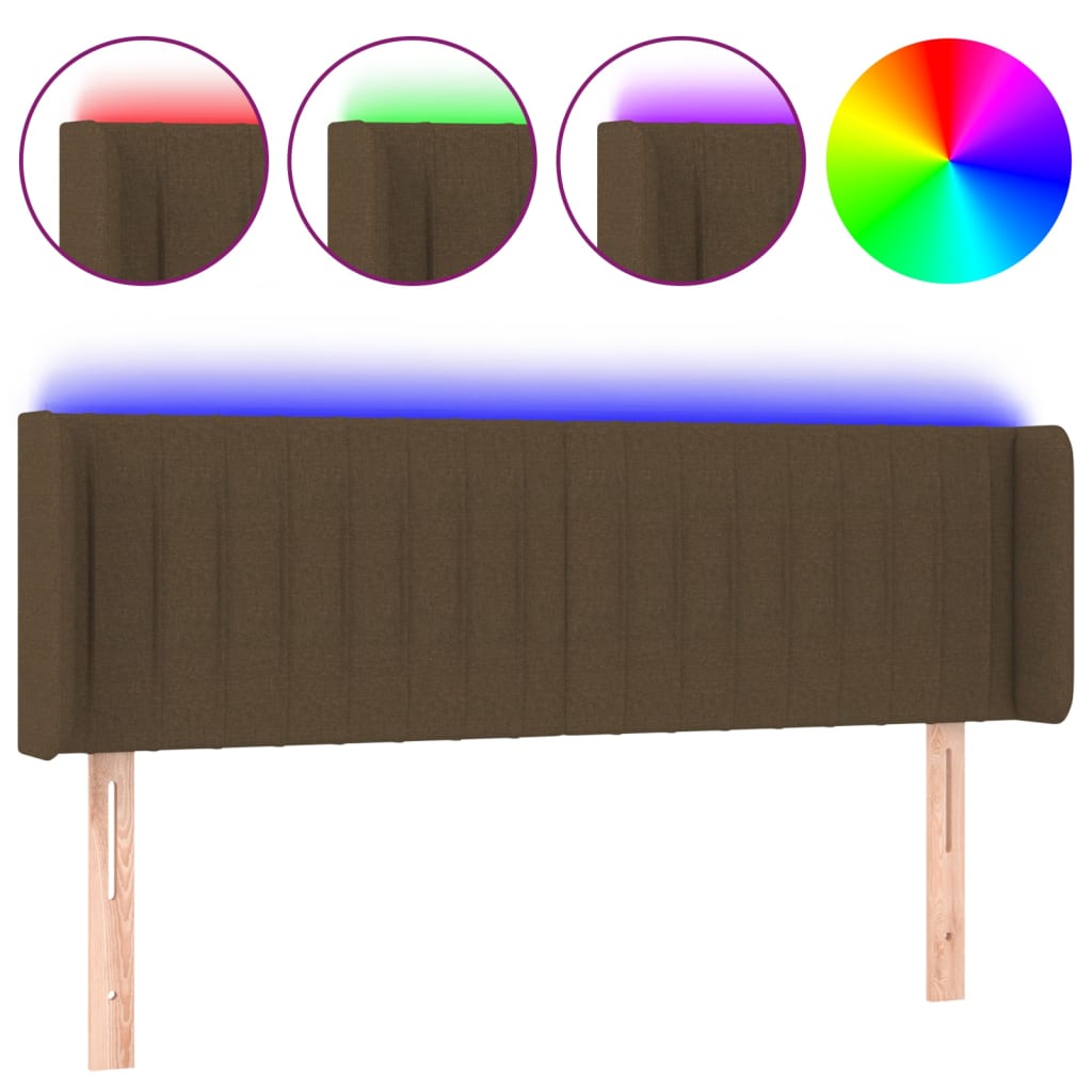 sengegavl med LED-lys 147x16x78/88 cm stof mørkebrun