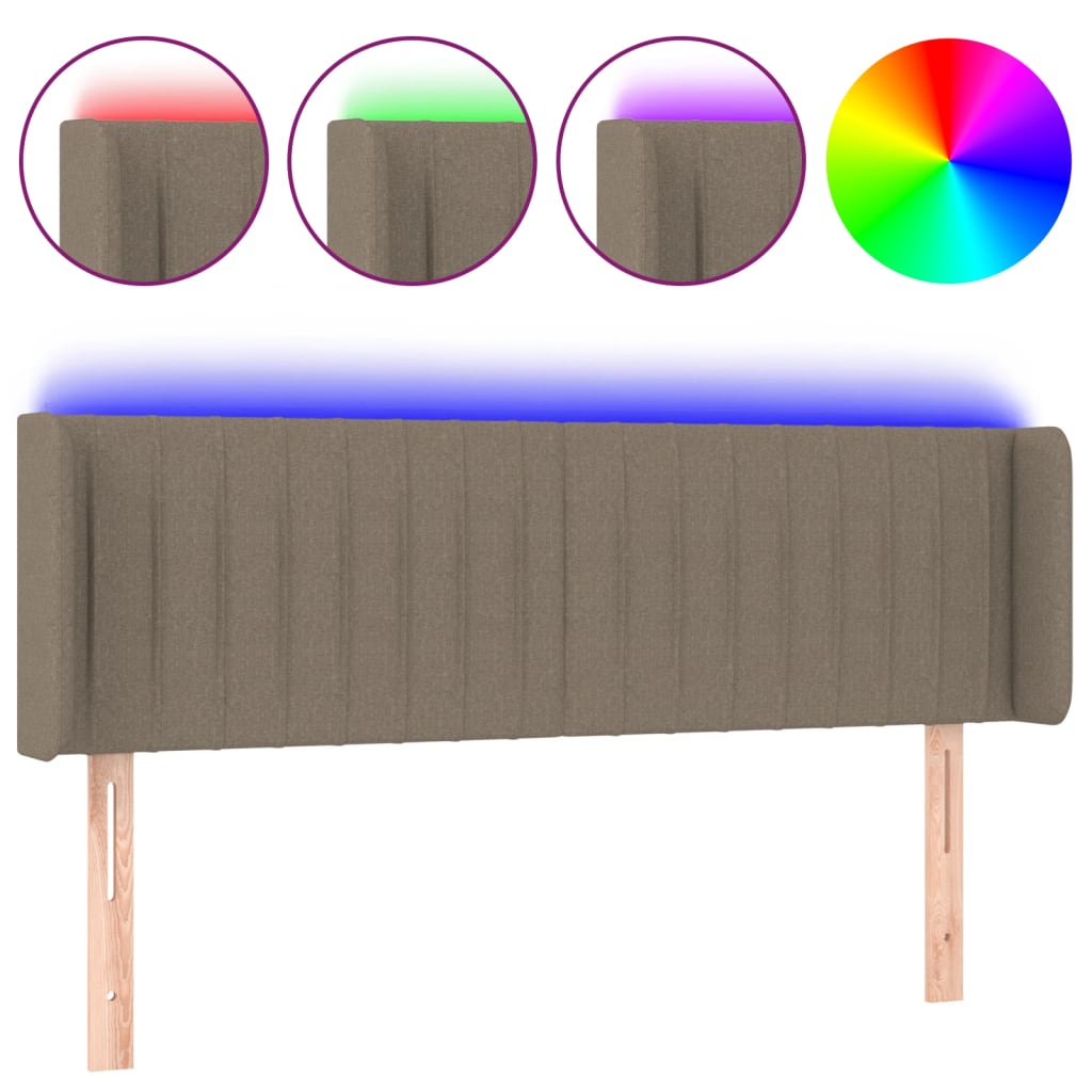 sengegavl med LED-lys 147x16x78/88 cm stof gråbrun