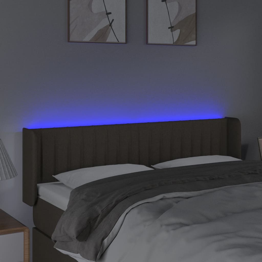 sengegavl med LED-lys 147x16x78/88 cm stof gråbrun