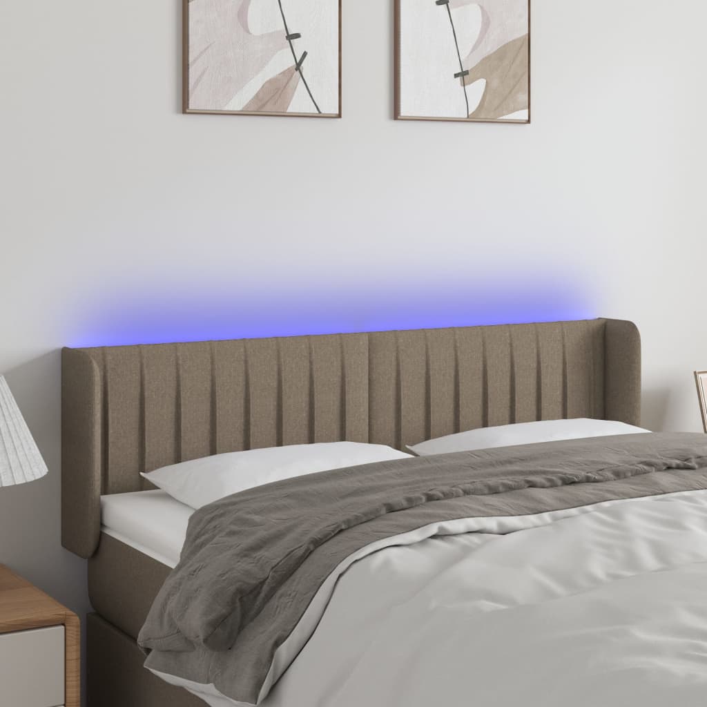 sengegavl med LED-lys 147x16x78/88 cm stof gråbrun