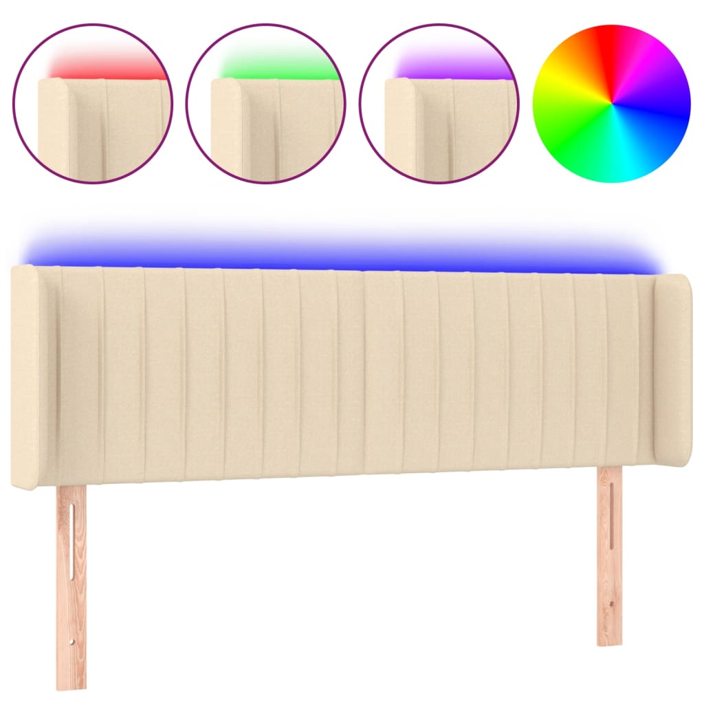 sengegavl med LED-lys 147x16x78/88 cm stof cremefarvet