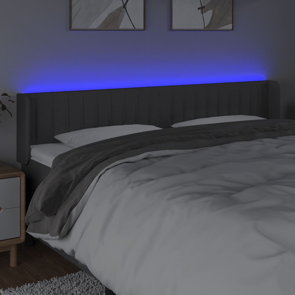 sengegavl med LED-lys 163x16x78/88 cm stof mørkegrå