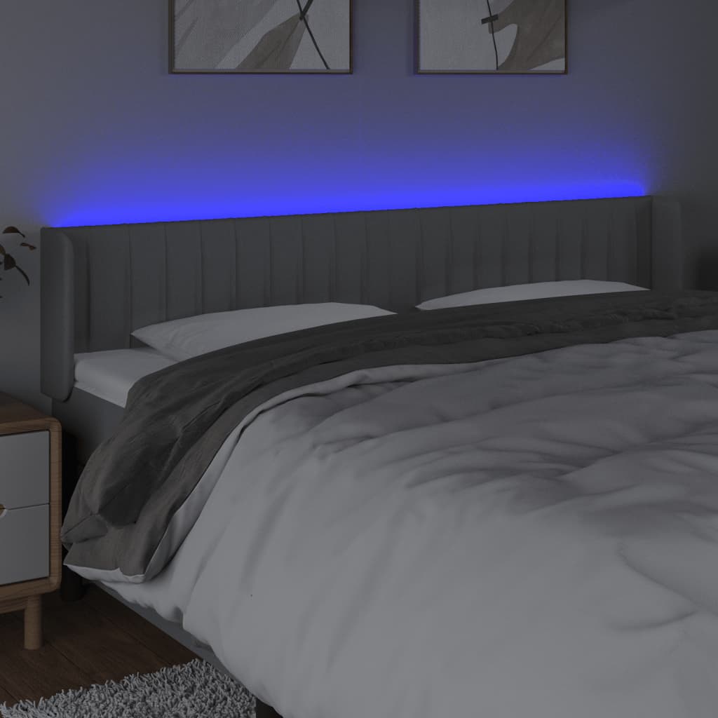 sengegavl med LED-lys 183x16x78/88 cm stof lysegrå