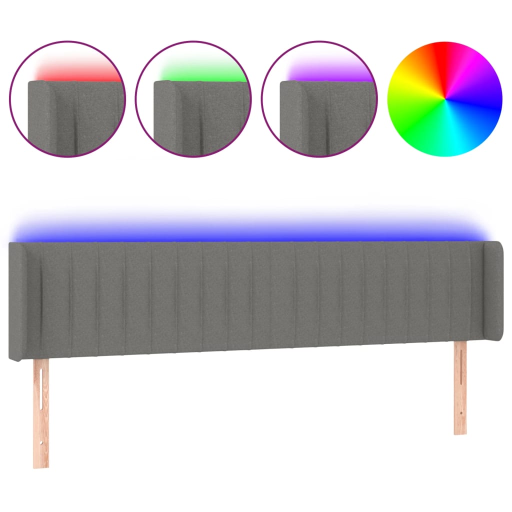 sengegavl med LED-lys 183x16x78/88 cm stof mørkegrå