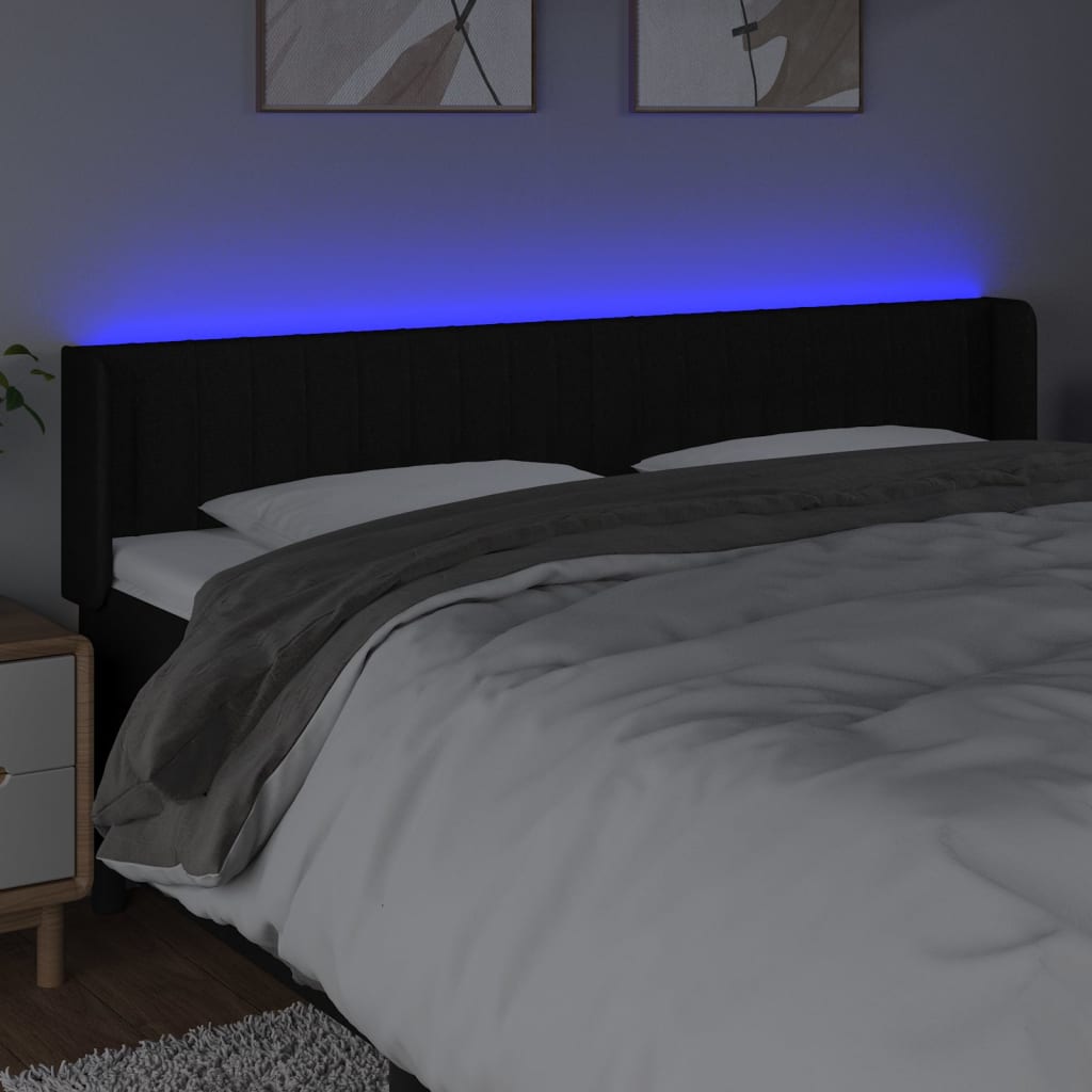 sengegavl med LED-lys 183x16x78/88 cm stof sort