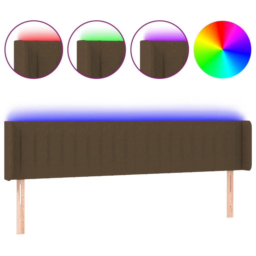 sengegavl med LED-lys 203x16x78/88 cm stof mørkebrun