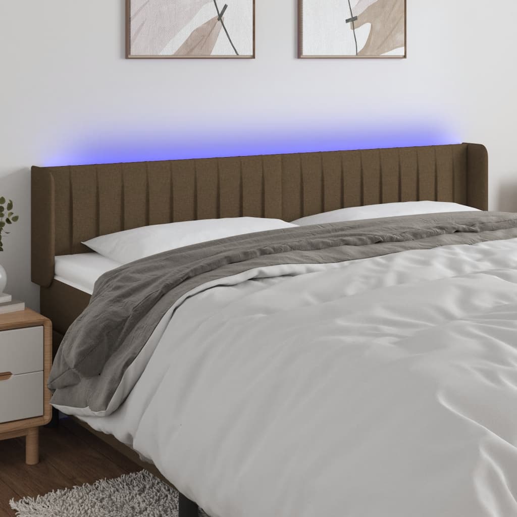 sengegavl med LED-lys 203x16x78/88 cm stof mørkebrun