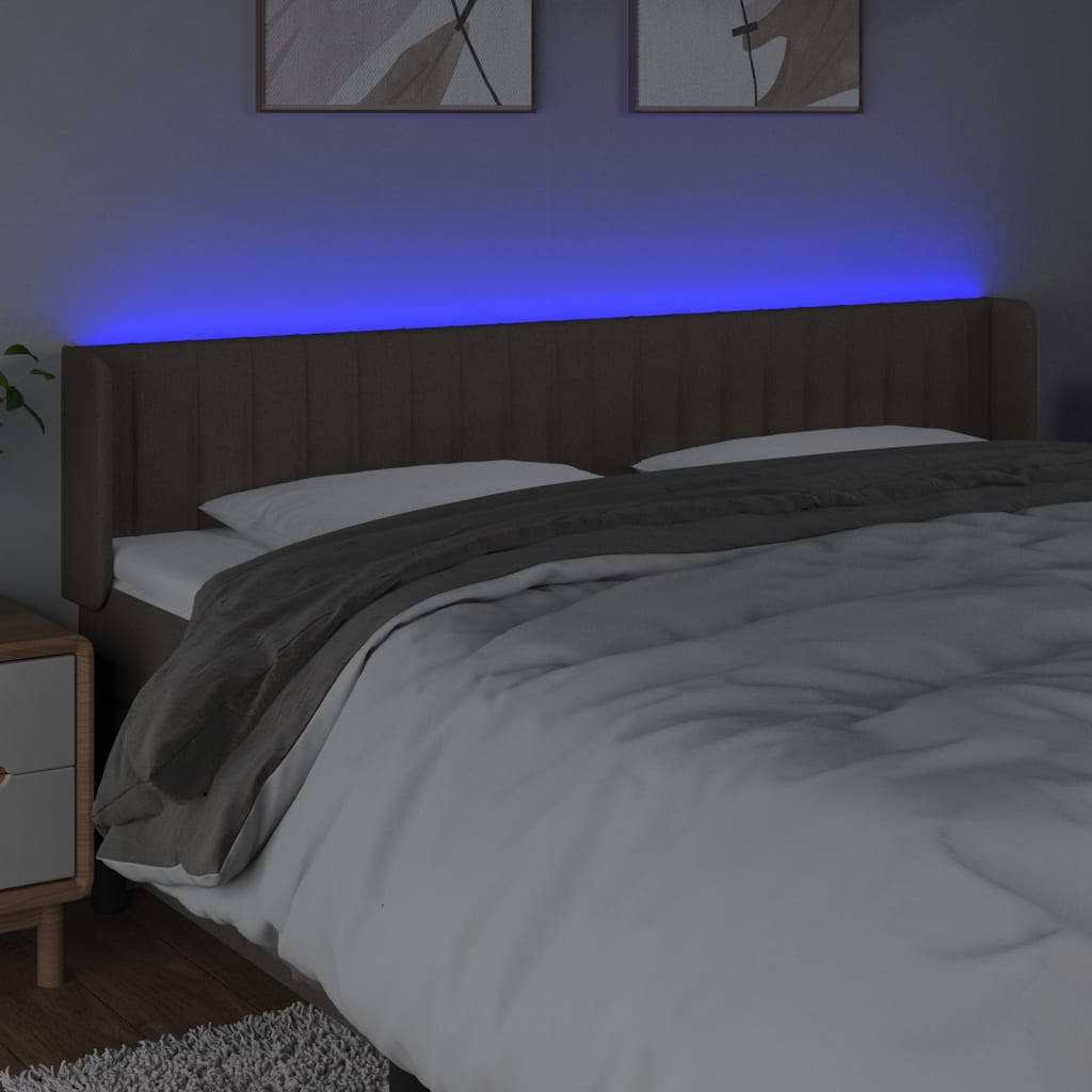 sengegavl med LED-lys 203x16x78/88 cm stof gråbrun