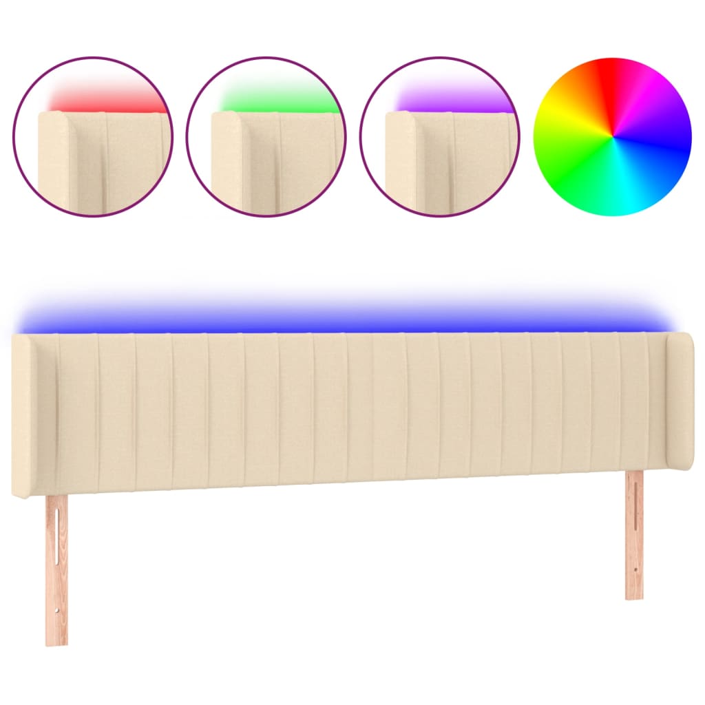 sengegavl med LED-lys 203x16x78/88 cm stof cremefarvet
