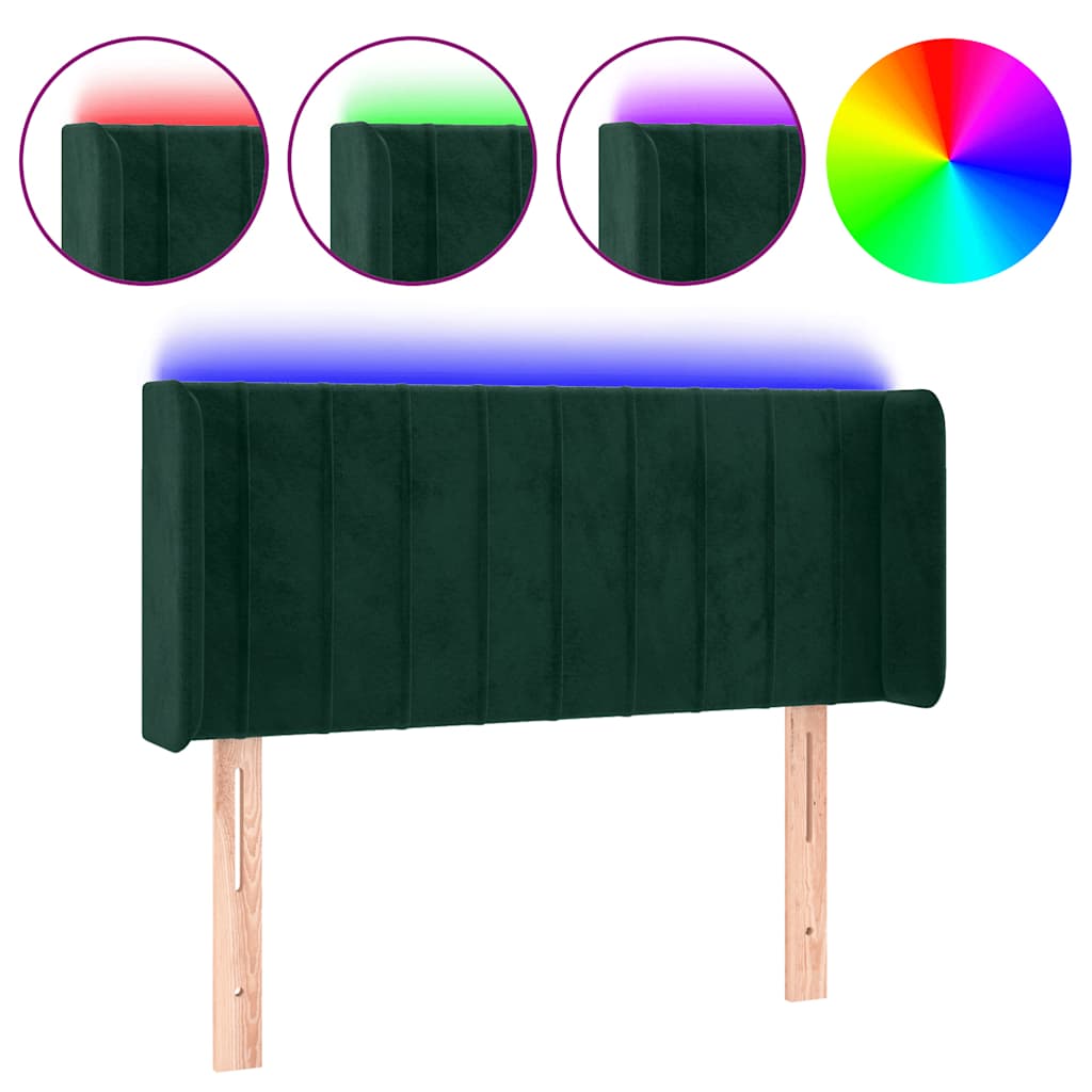 sengegavl med LED-lys 83x16x78/88 cm fløjl Mørkegrøn