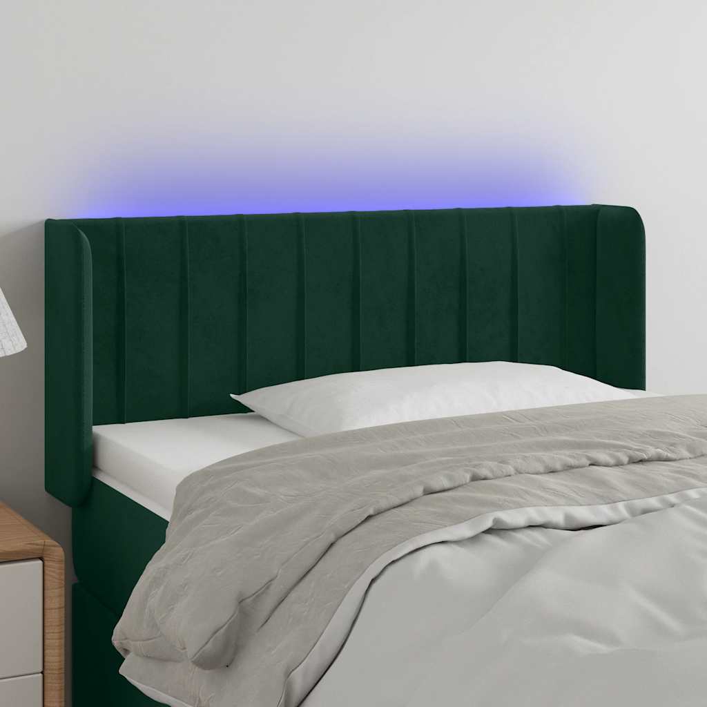 sengegavl med LED-lys 83x16x78/88 cm fløjl Mørkegrøn