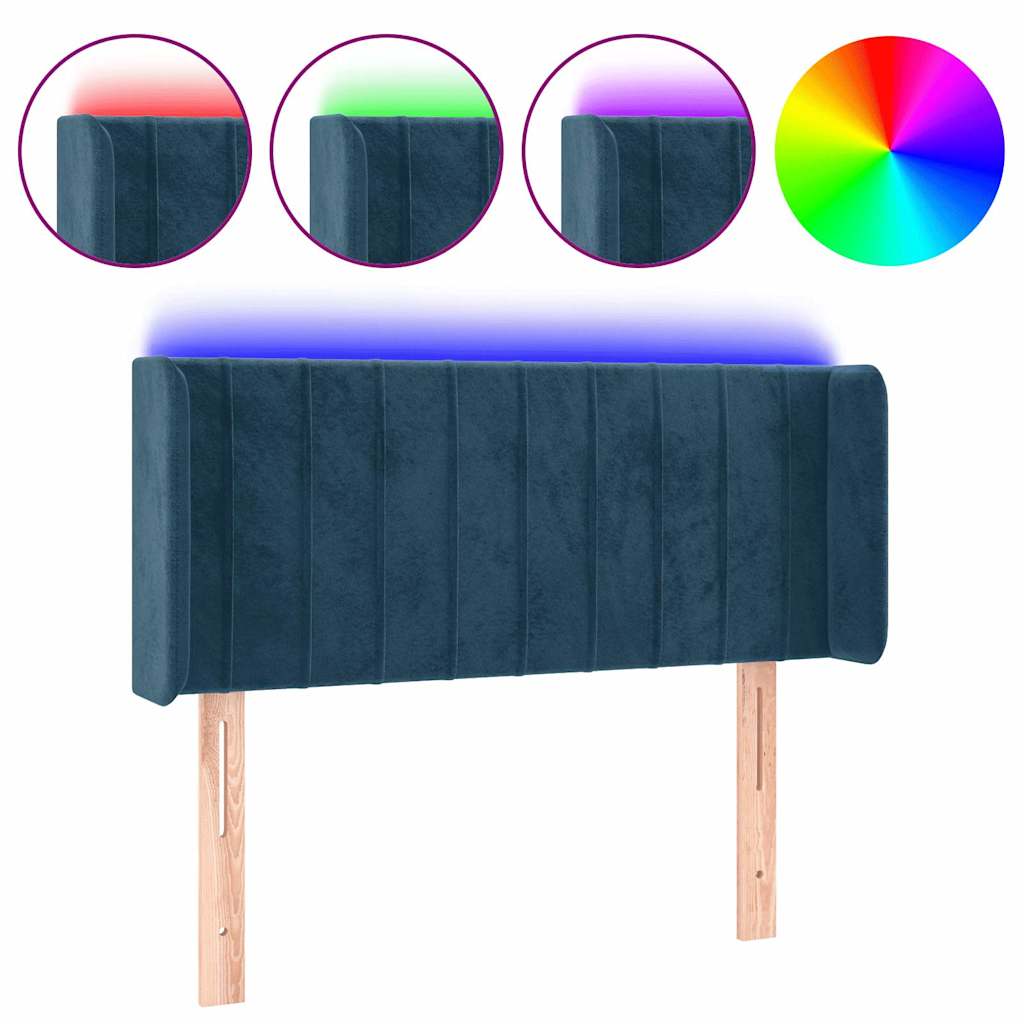 sengegavl med LED-lys 83x16x78/88 cm stof Mørkeblå