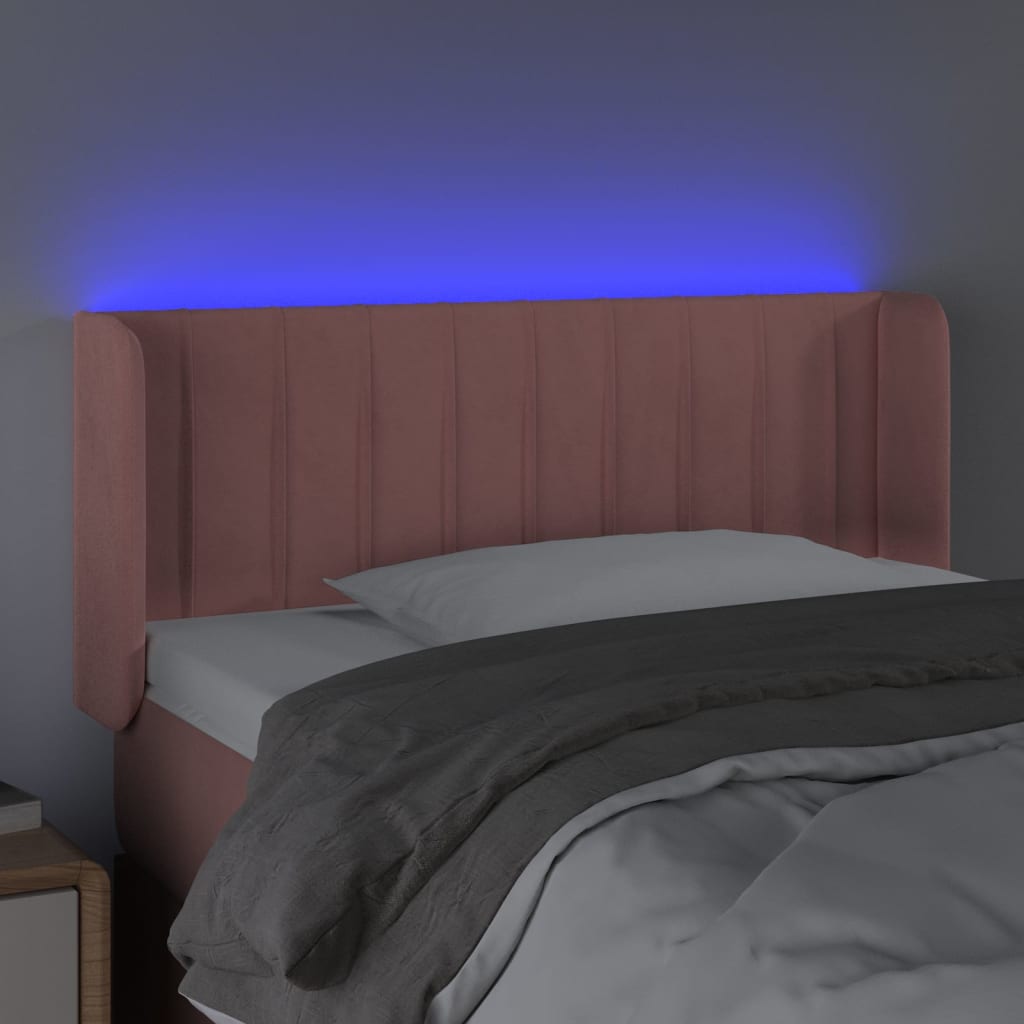 sengegavl med LED-lys 83x16x78/88 cm fløjl lyserød