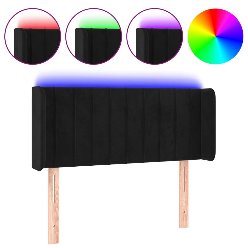 sengegavl med LED-lys 93x16x78/88 cm fløjl sort