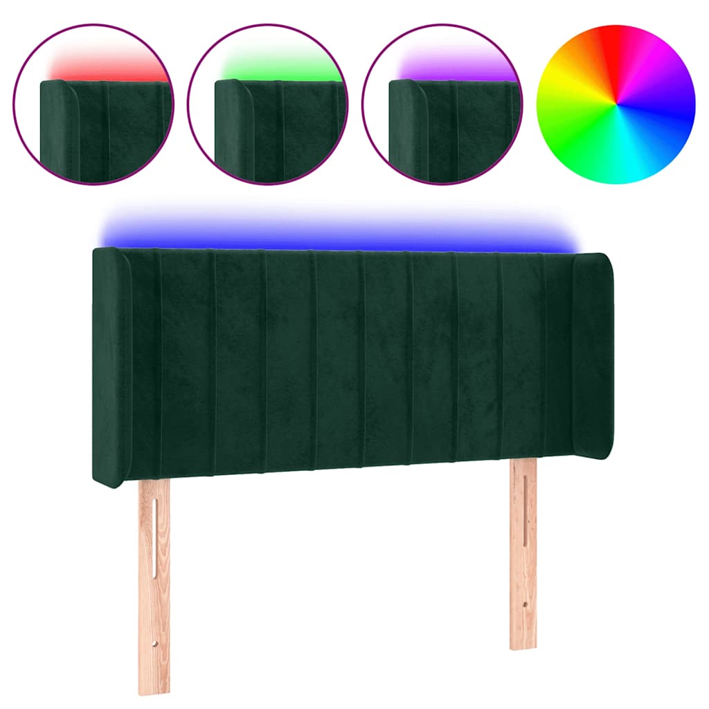 sengegavl med LED-lys 93x16x78/88 cm fløjl Mørkegrøn