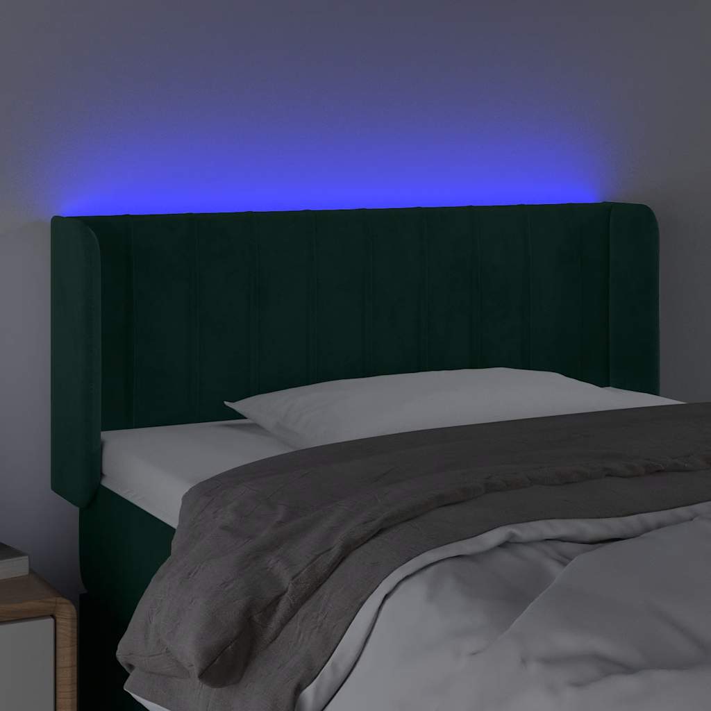 sengegavl med LED-lys 93x16x78/88 cm fløjl Mørkegrøn