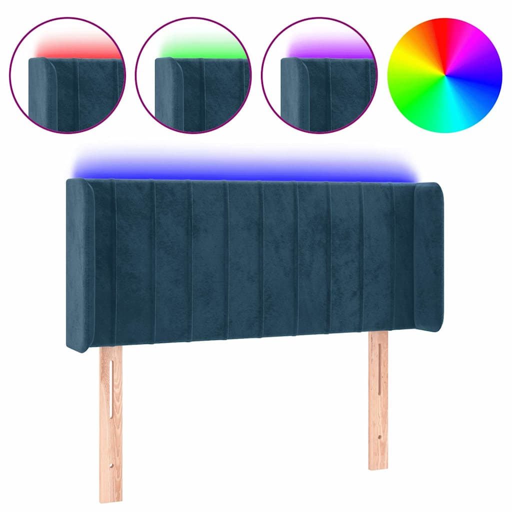 sengegavl med LED-lys 93x16x78/88 cm fløjl Mørkeblå