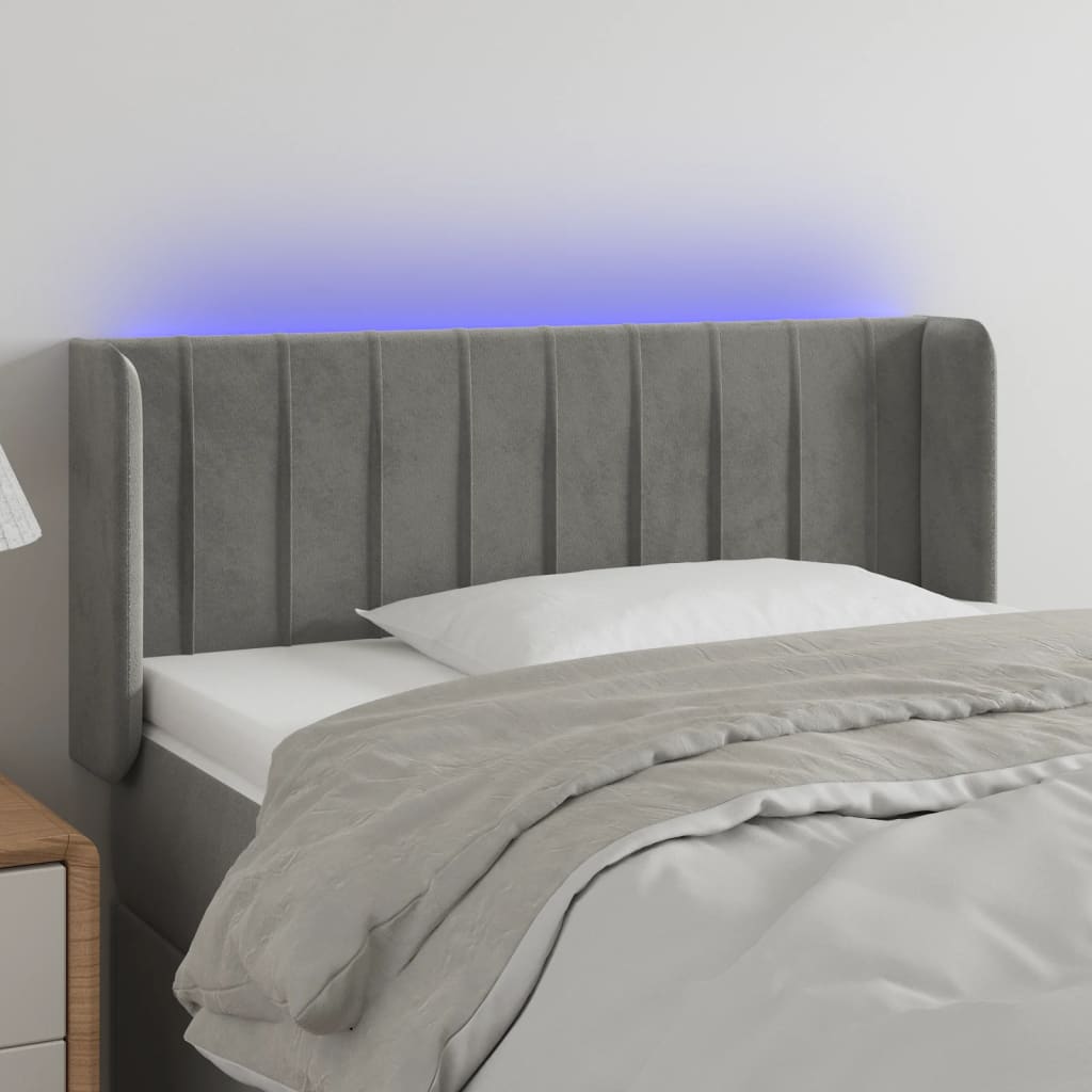 sengegavl med LED-lys 103x16x78/88 cm fløjl lysegrå