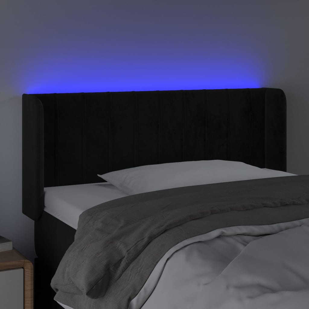 sengegavl med LED-lys 103x16x78/88 cm fløjl sort