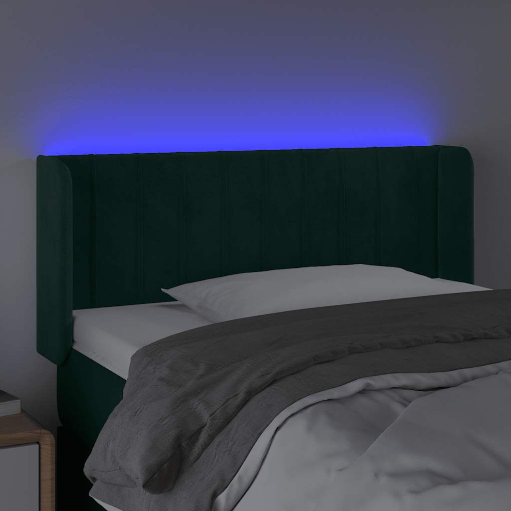 sengegavl med LED-lys 103x16x78/88 cm fløjl mørkegrøn