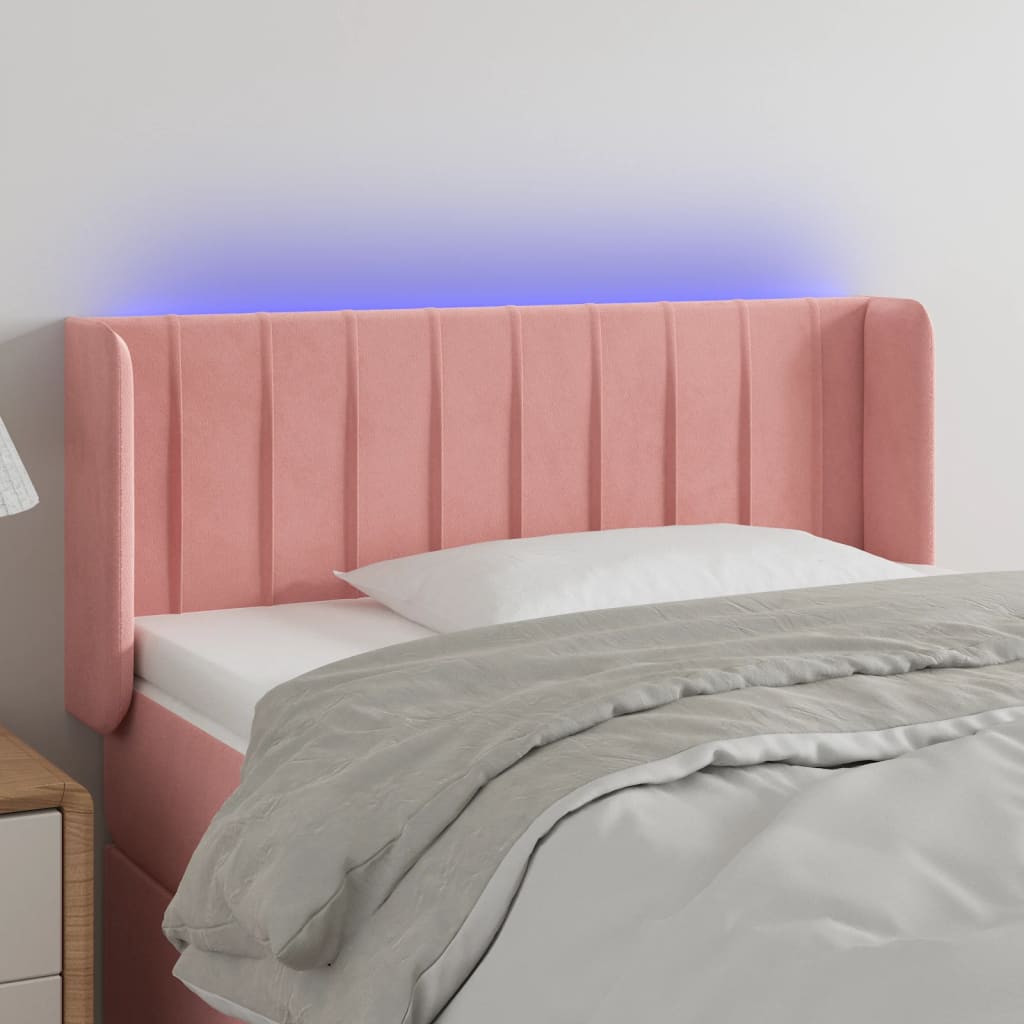 sengegavl med LED-lys 103x16x78/88 cm fløjl lyserød