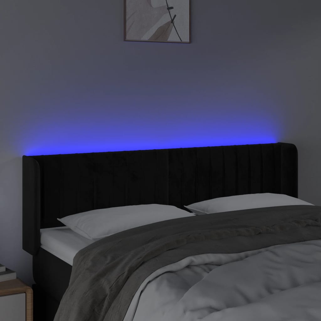 sengegavl med LED-lys 147x16x78/88 cm fløjl sort