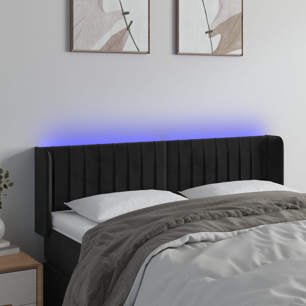 sengegavl med LED-lys 147x16x78/88 cm fløjl sort