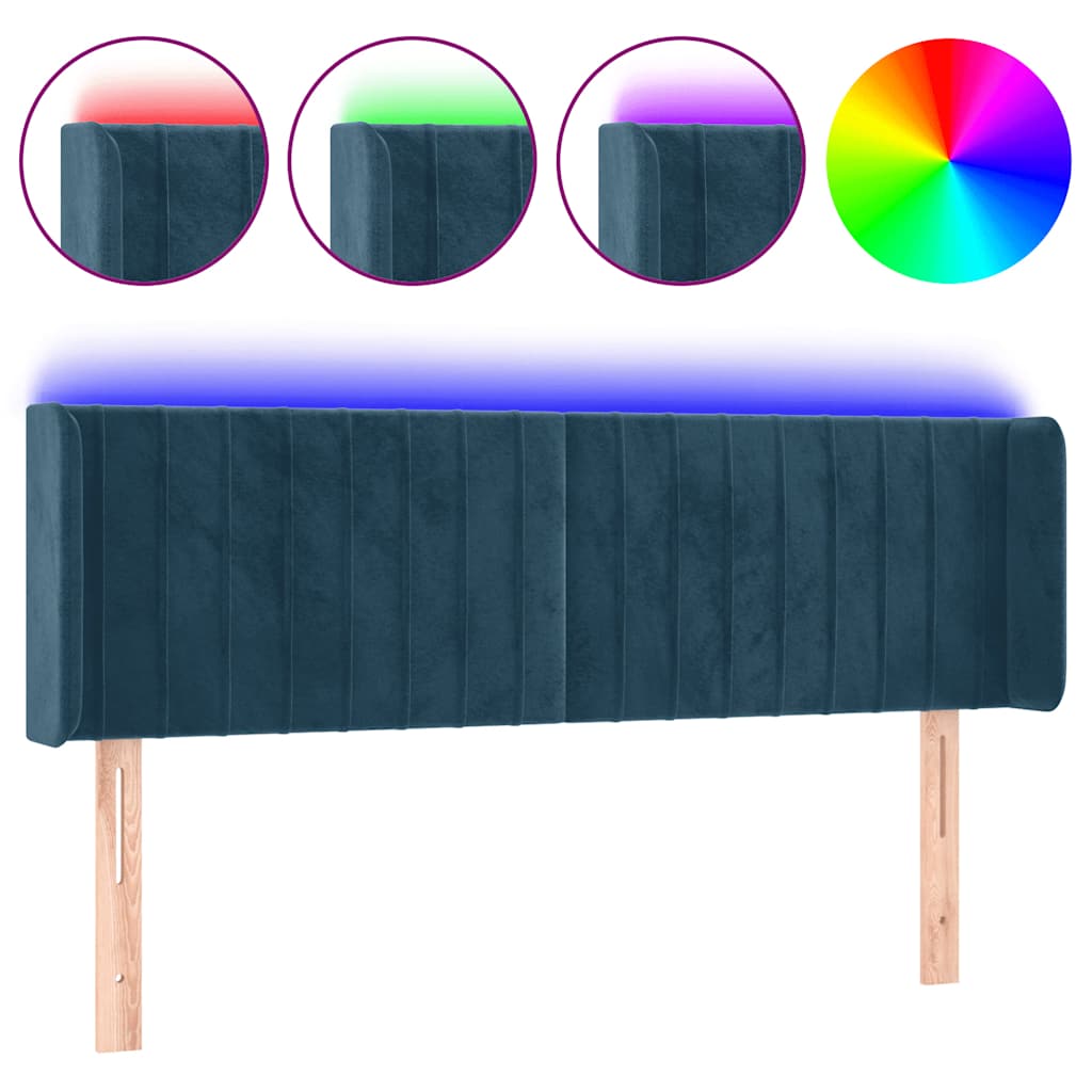 sengegavl med LED-lys 147x16x78/88 cm fløjl mørkeblå