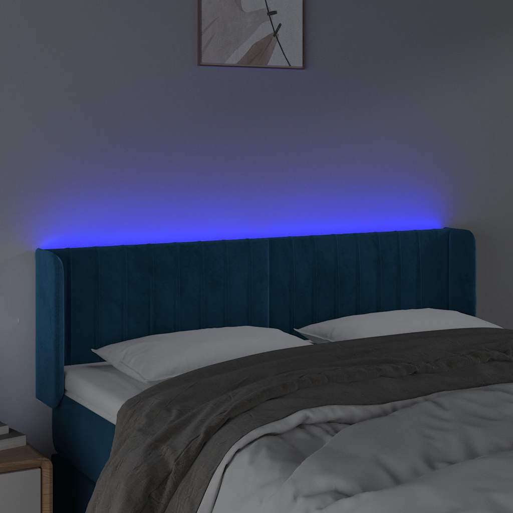 sengegavl med LED-lys 147x16x78/88 cm fløjl mørkeblå