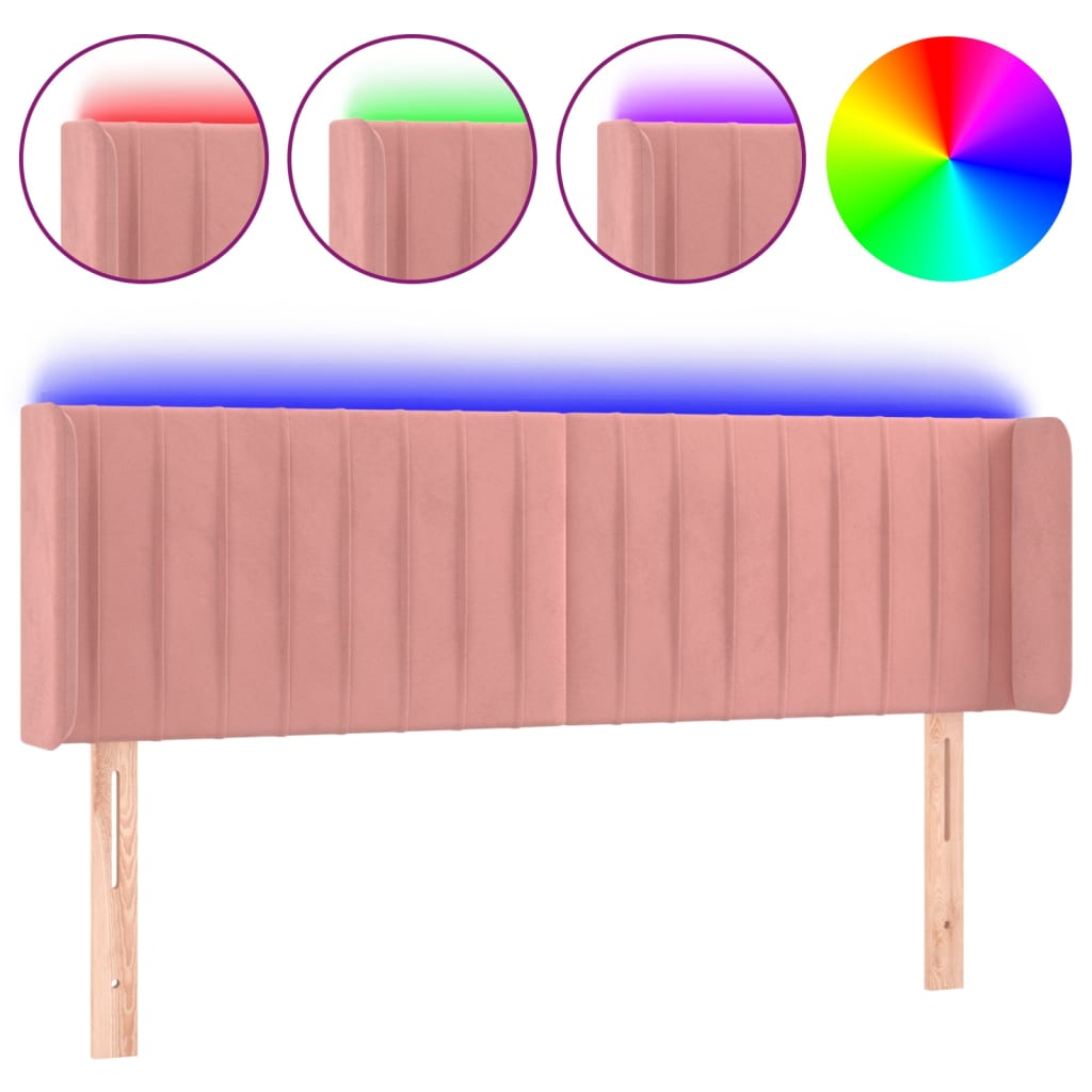 sengegavl med LED-lys 147x16x78/88 cm fløjl lyserød