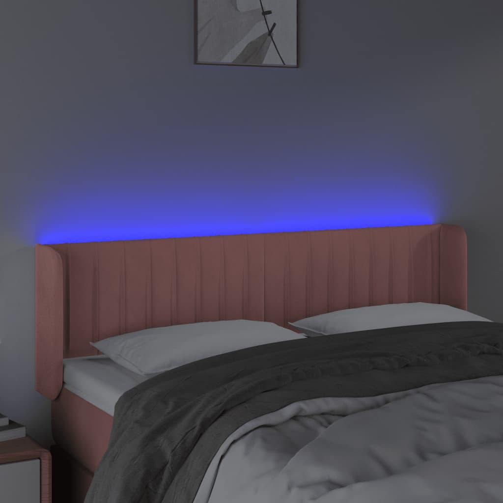sengegavl med LED-lys 147x16x78/88 cm fløjl lyserød